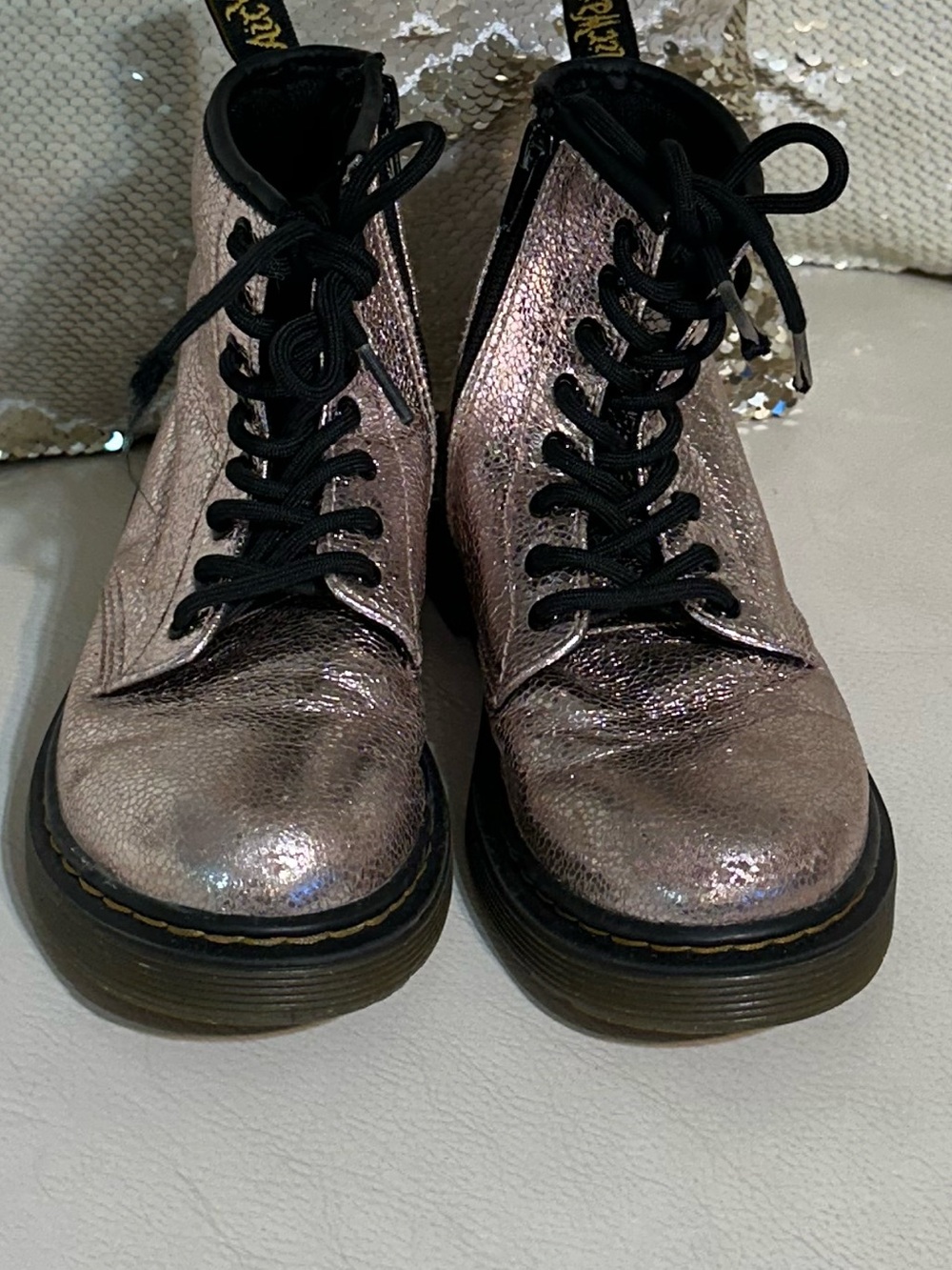 RARE DR. MARTENS 1460 J CRINKLE METALLIC TODDLER BOOTS - Picture 2 of 7